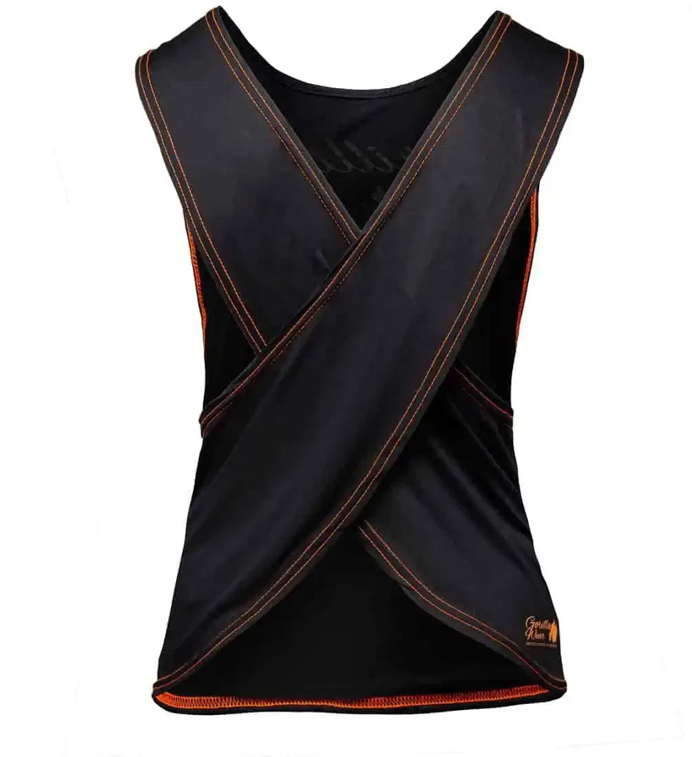 Odessa Cross Back Tank Top - Black/Neon Orange - Image 2