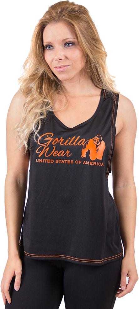 Odessa Cross Back Tank Top - Black/Neon Orange - Image 3